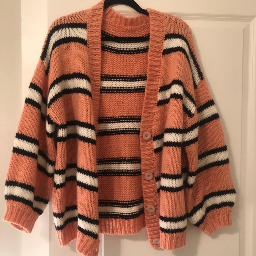 NWOT oversize Stripped pink and black cardigan